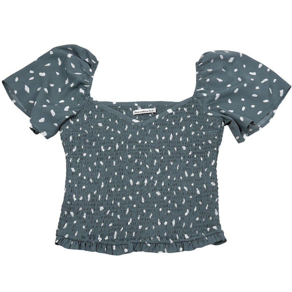 Abercrombie & Fitch Smocked Top Women Small Sage Green Cottagecore Boho Dots